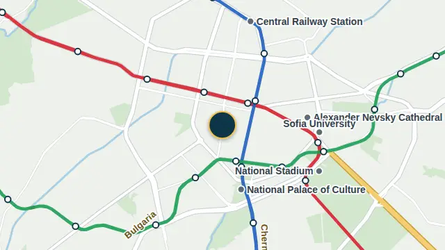 Where the building is, on the city map