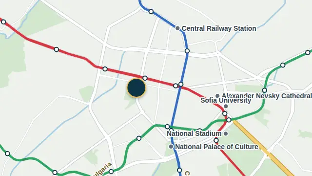 Where the building is, on the city map