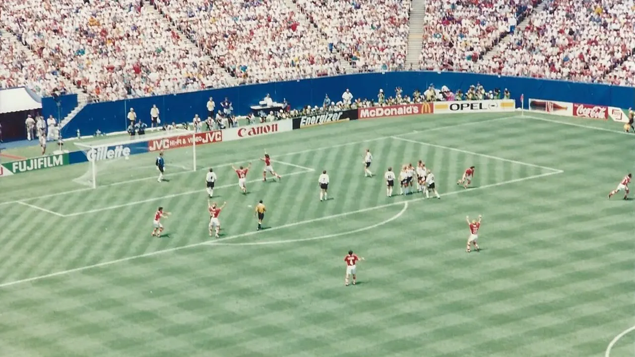 Bulgaria against Germany at the 1994 World Cup, as Hristo Stoichkov celebrates scoring