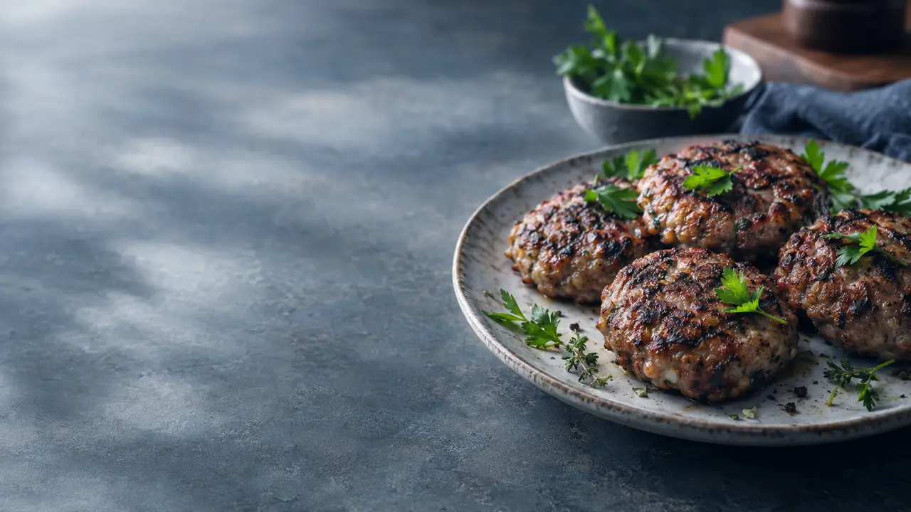 Grilled Bulgarian kyufte made with minced meat and onion