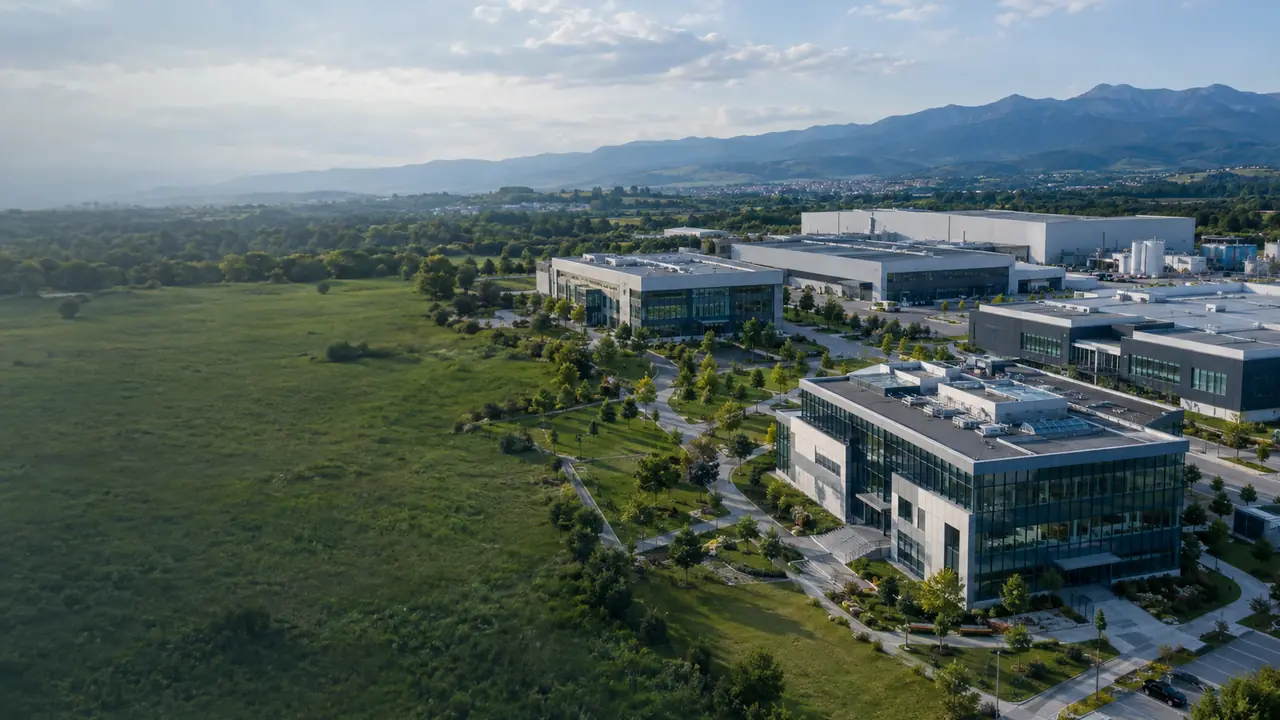 Several connected business buildings on a Bulgarian campus