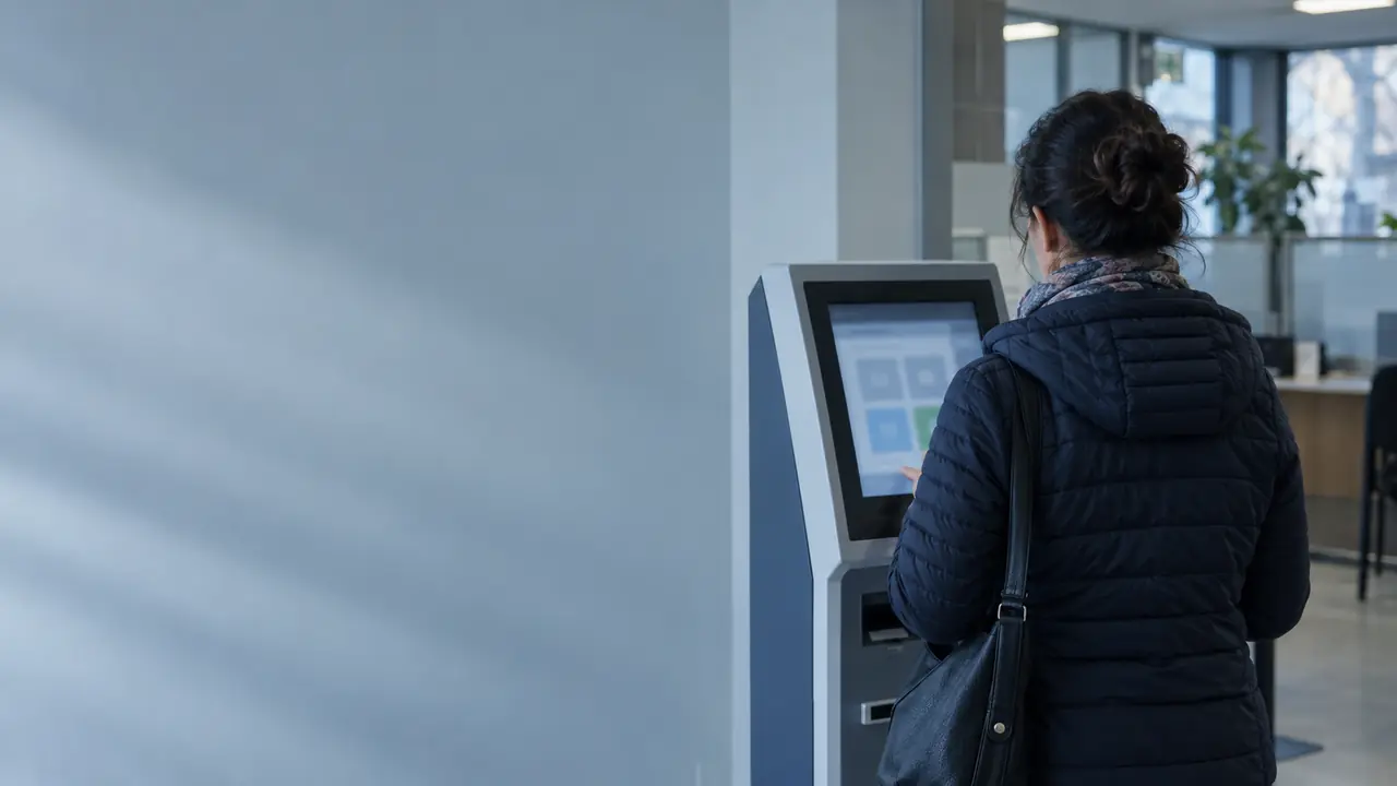 Resident using a self-service terminal at a Bulgarian municipal service centre