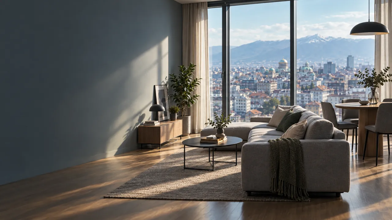 A bright furnished apartment living room in Sofia