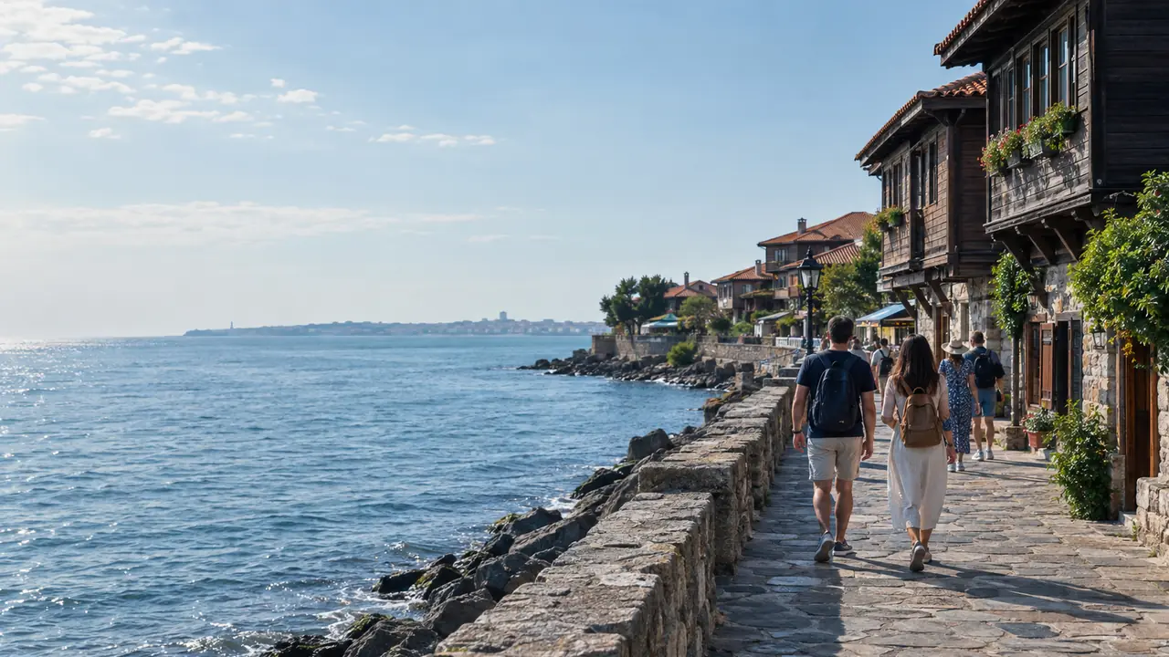 Visitors explore Nessebar’s old town beside the Black Sea