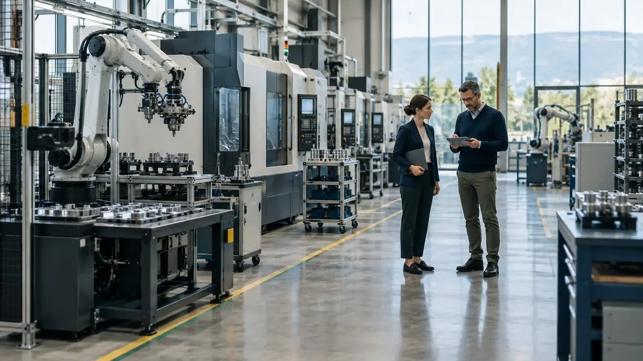 Engineers reviewing production in a modern Bulgarian manufacturing plant