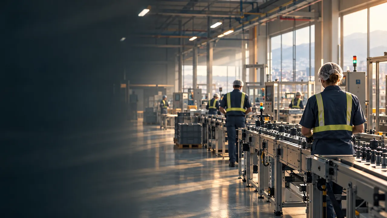 Workers on a production line in a modern Bulgarian factory