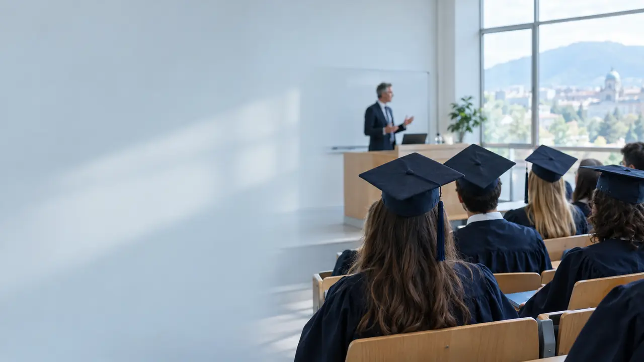 Graduates attend a lecture in a Bulgarian university hall