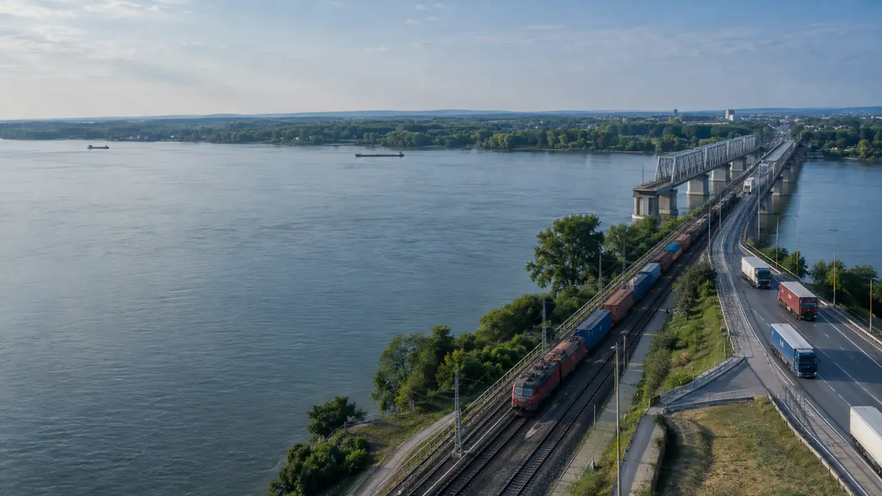 Freight transport routes meet near the Danube Bridge at Ruse